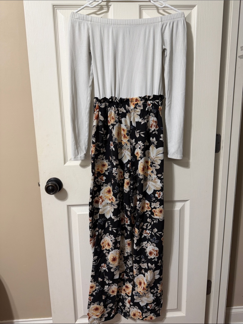 Rue21 Floral & Cream Off-Shoulder Jumpsuit